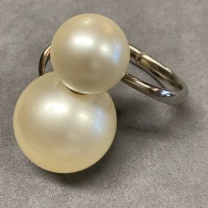 CHANEL Double Pearl Metal Cuff Bracelet